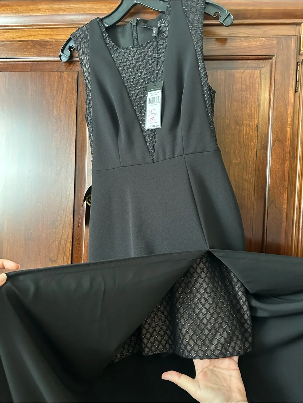 BCBGMaxAzria Black Lace-Panel Maxi Dress size 0 NWT